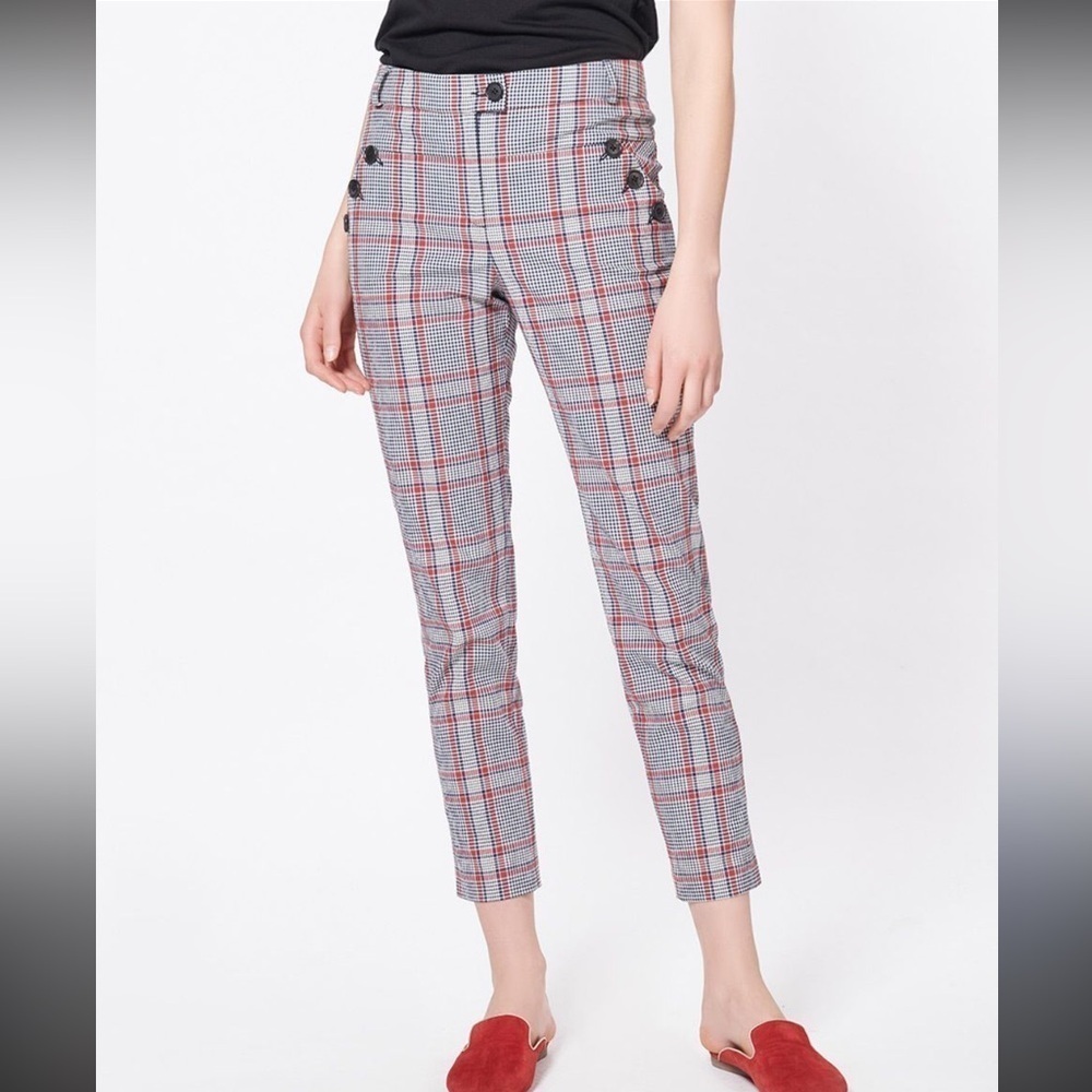 Veronica Beard Farrow Plaid Cropped Pants in Navy Rust Sz 6